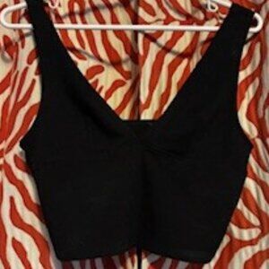 Blck Bra Top, Cotton Blend, Pullover Style, Size Small/medium, light support